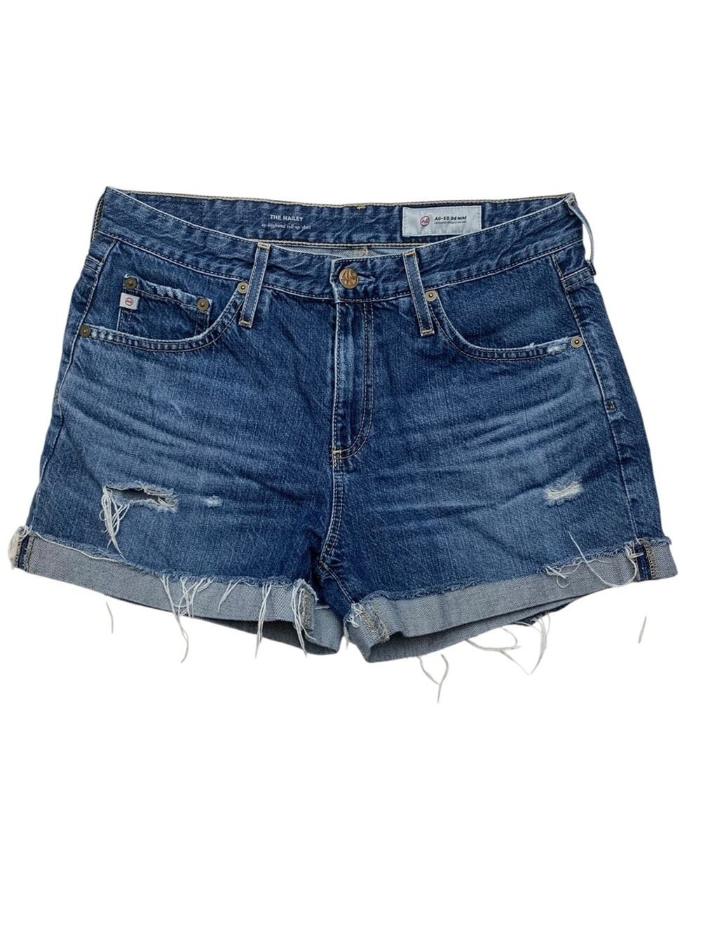 Ag Hailey size 28 boyfriend roll up Blue Distressed Rolled Hem Denim Shorts jean